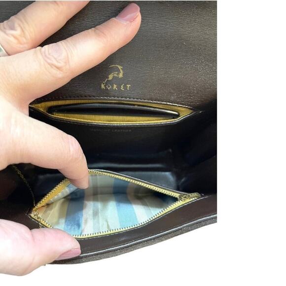 Vintage Koret Suede Leather Handbag Brown Gold Hardware Mid Century Convertible - Picture 11 of 16